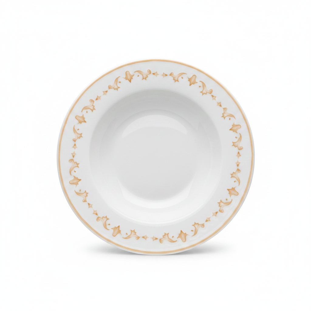 Luhpar White & Gold Floral Round Ceramic Soup Plate - 8.5 Inch