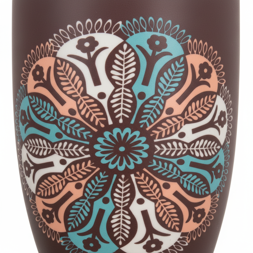 Dark Brown & Teal Floral Pattern Ceramic Mug - 300ml