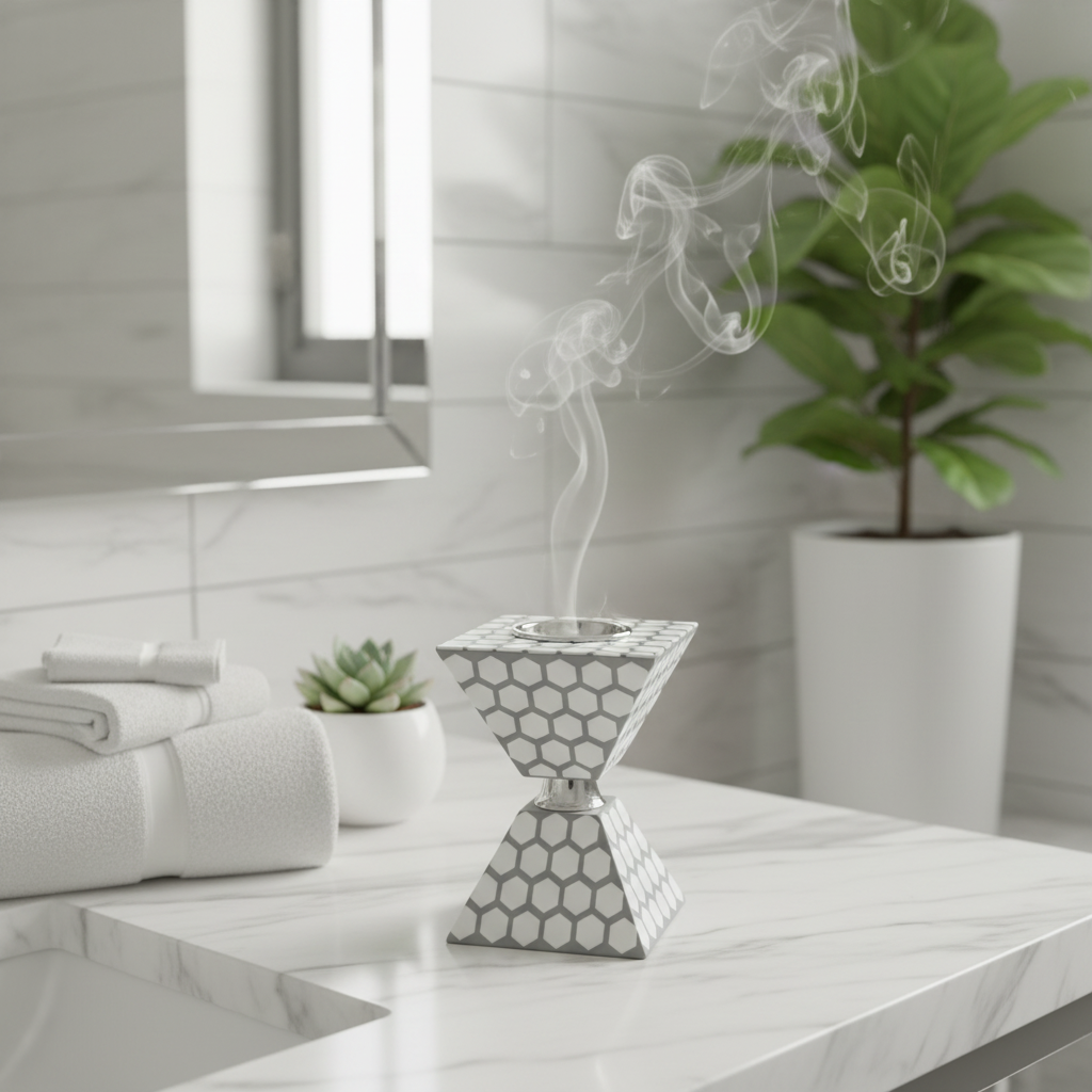 Grey & White Plastic-Coated Incense Burner - 17×12cm
