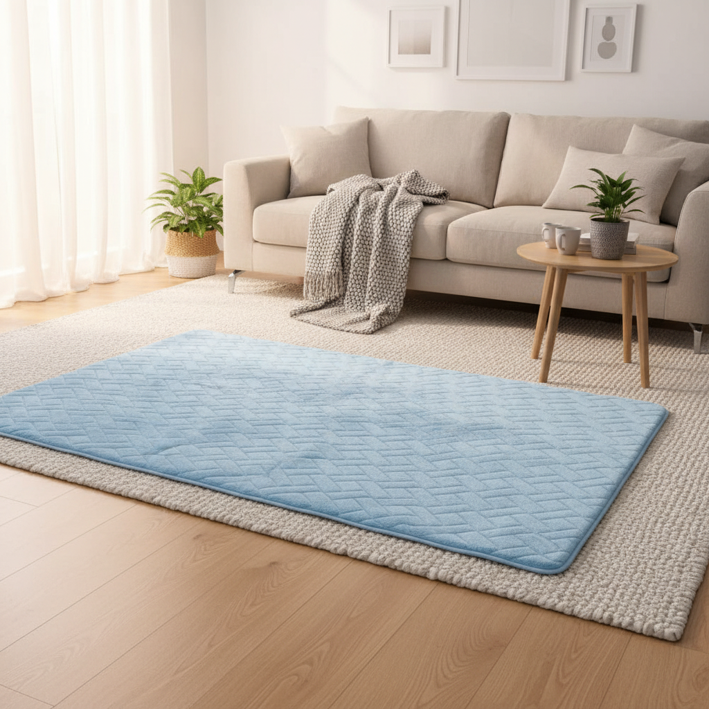 Soft Quilted Floor Mat | Light Blue | 100×150 cm | Anti-Slip Comfort Rug for Living Room, Bedroom & Bathroom