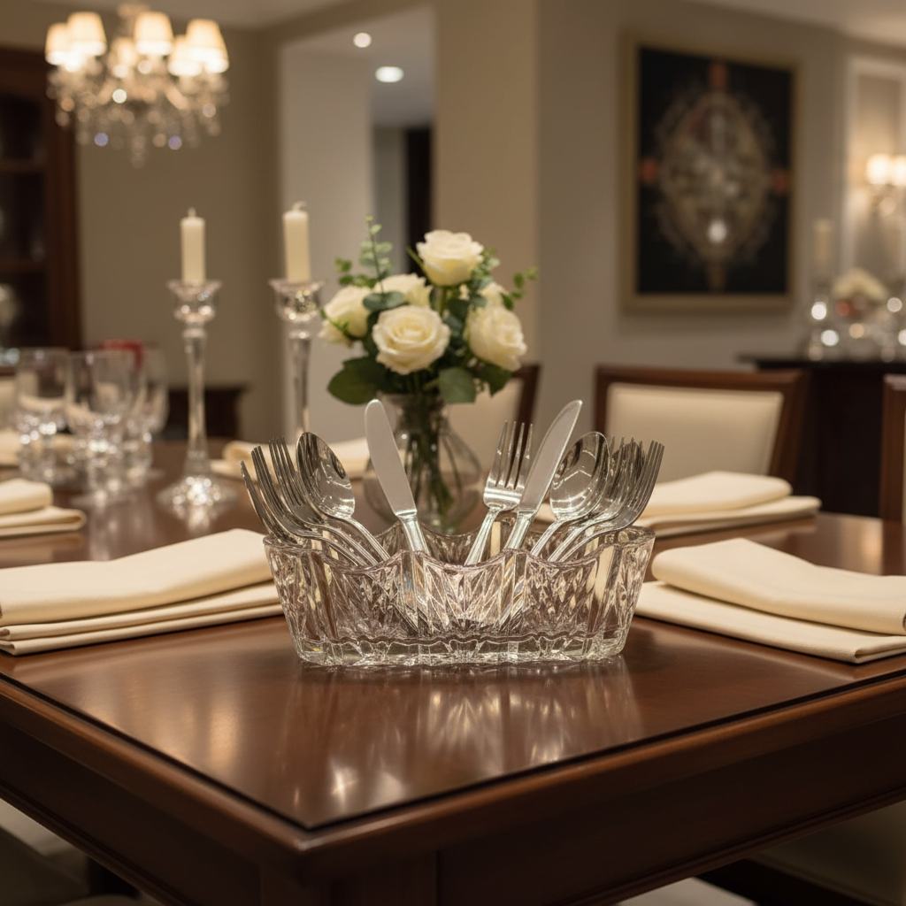 Glass Crystal Cutlery Holder - 24×8 cm