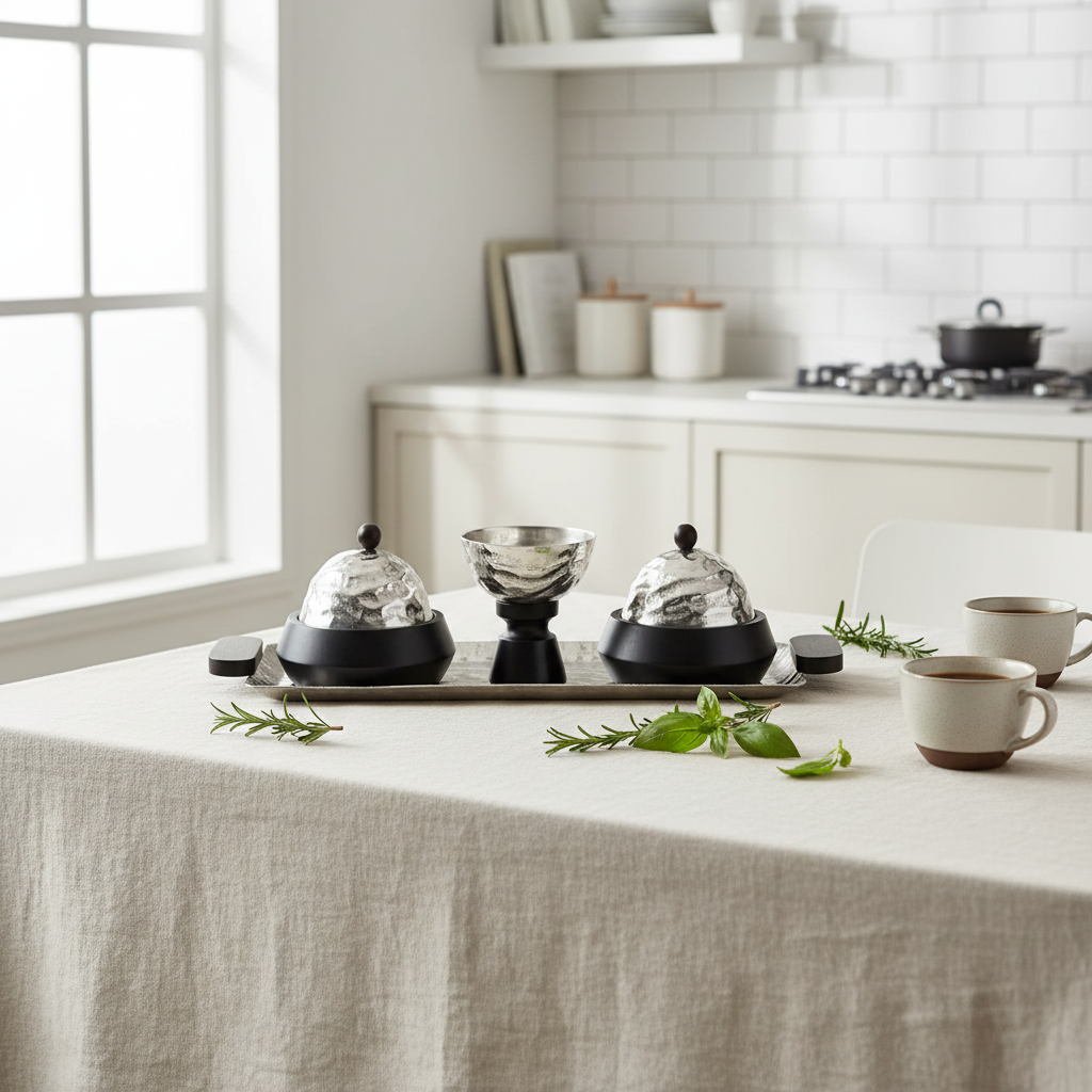Luhpar Wave Textured Aluminum Serving Set - Rectangular Tray with Domed Cloches & Pedestal Bowl - 50×20 cm