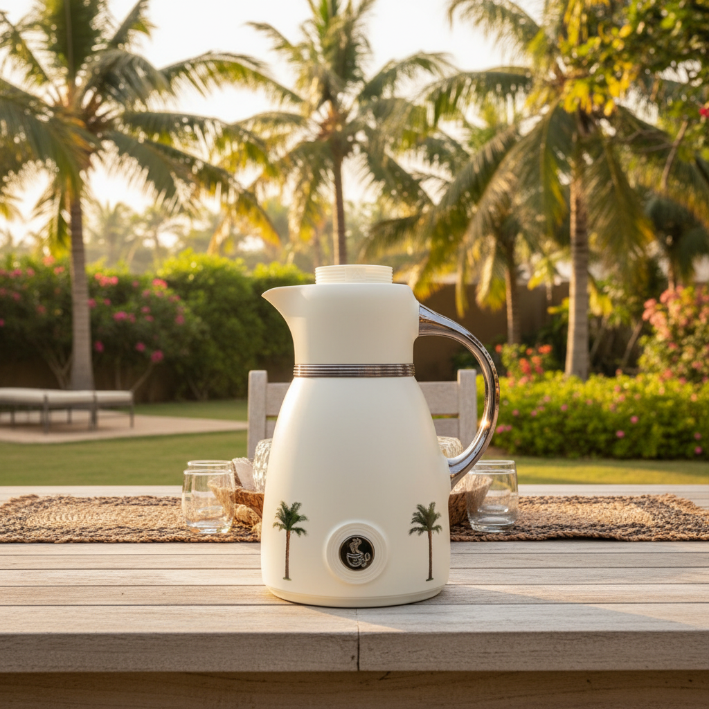 Bytix White Vacuum Flask | Palm Tree Design | 1 Litre