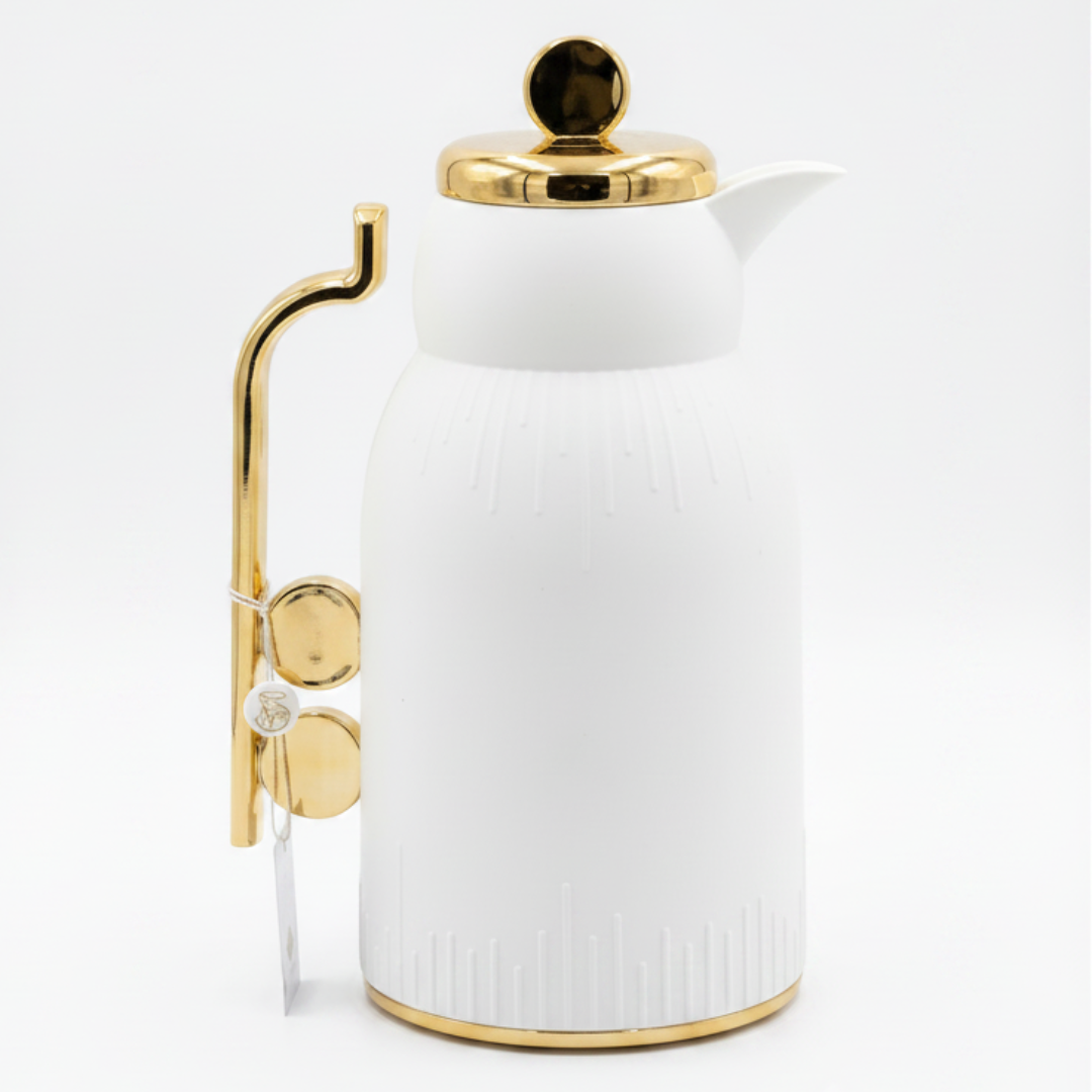 White & Gold Vacuum Flask — 1 Litre | Thermal Insulated Carafe