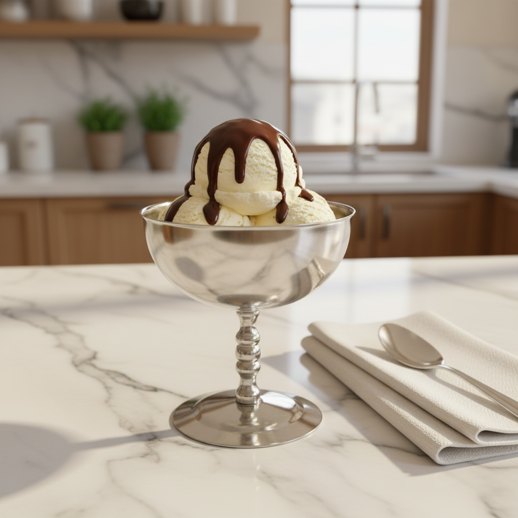 Silver Stainless Steel Ice Cream Bowl with Stem - 10×10 cm