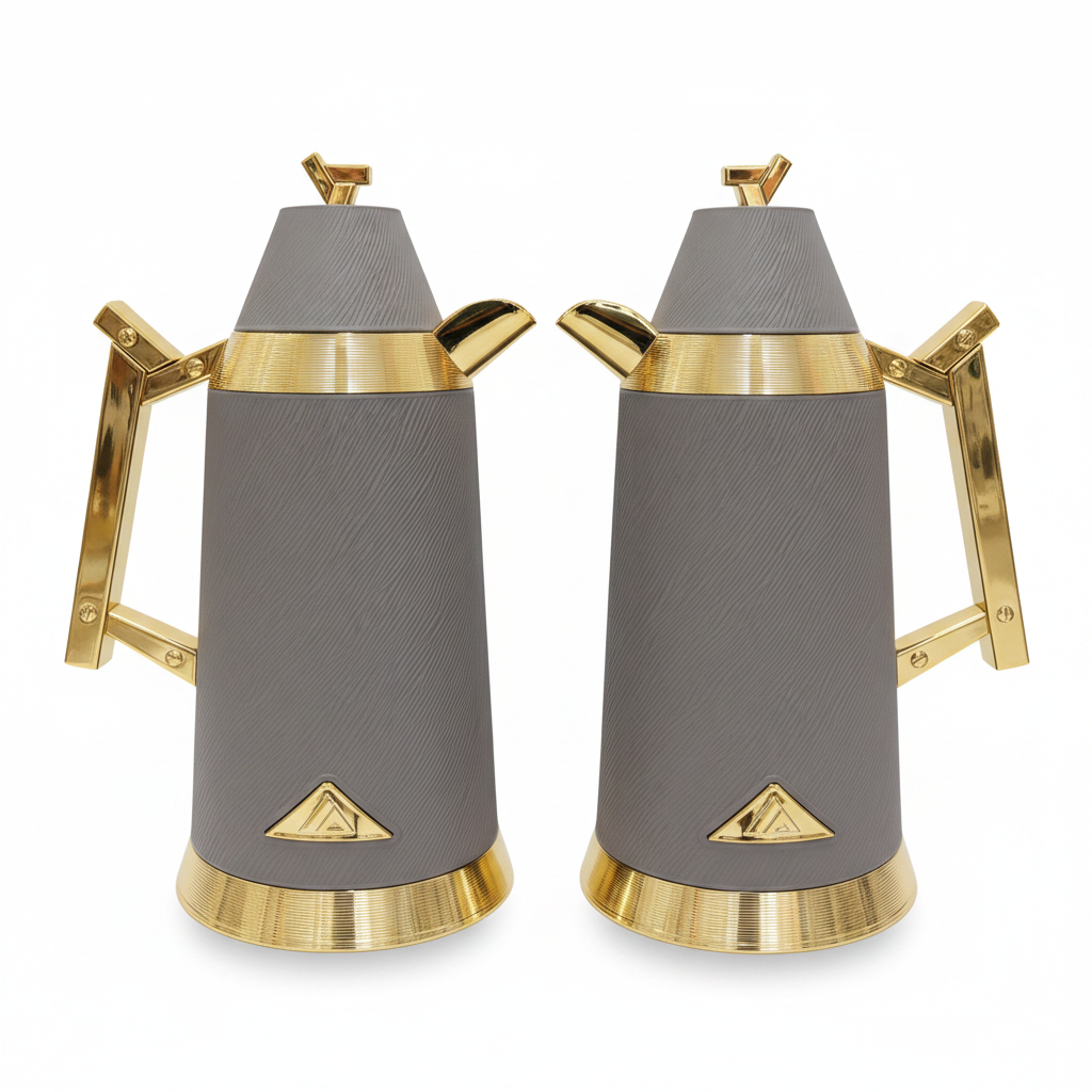 Red Home Luxury Vacuum Flask Set – 1L + 1L – Gray & Gold