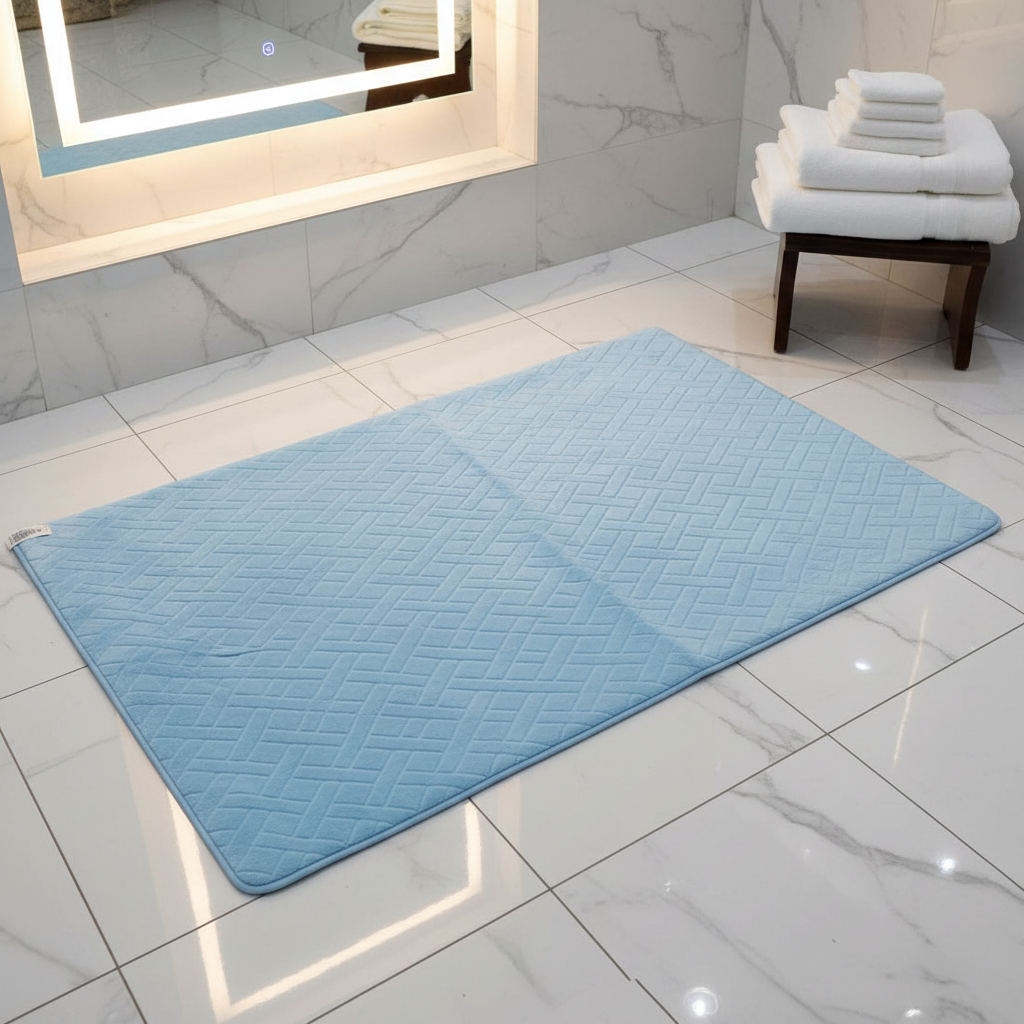Soft Quilted Floor Mat | Light Blue | 100×150 cm | Anti-Slip Comfort Rug for Living Room, Bedroom & Bathroom