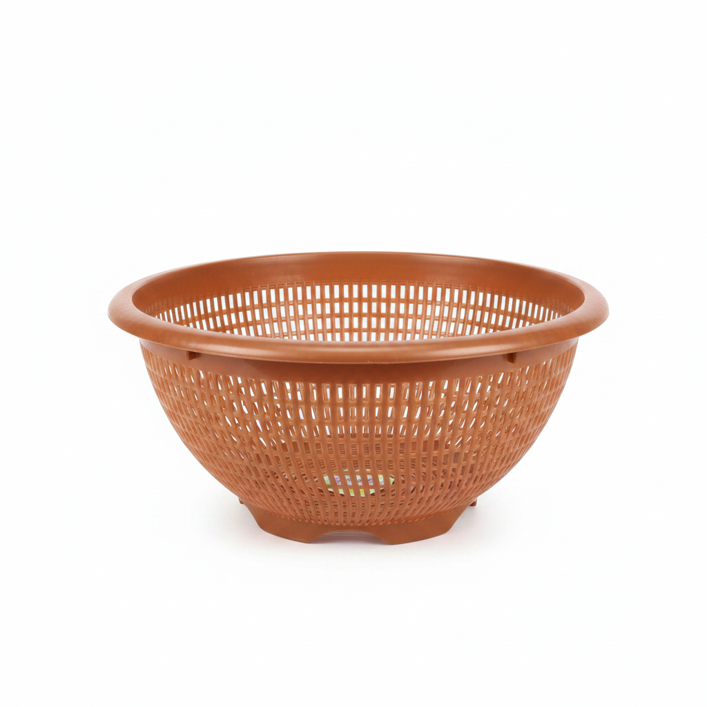 Plastic Mesh Colander Basket 35×15cm — Brown / Black