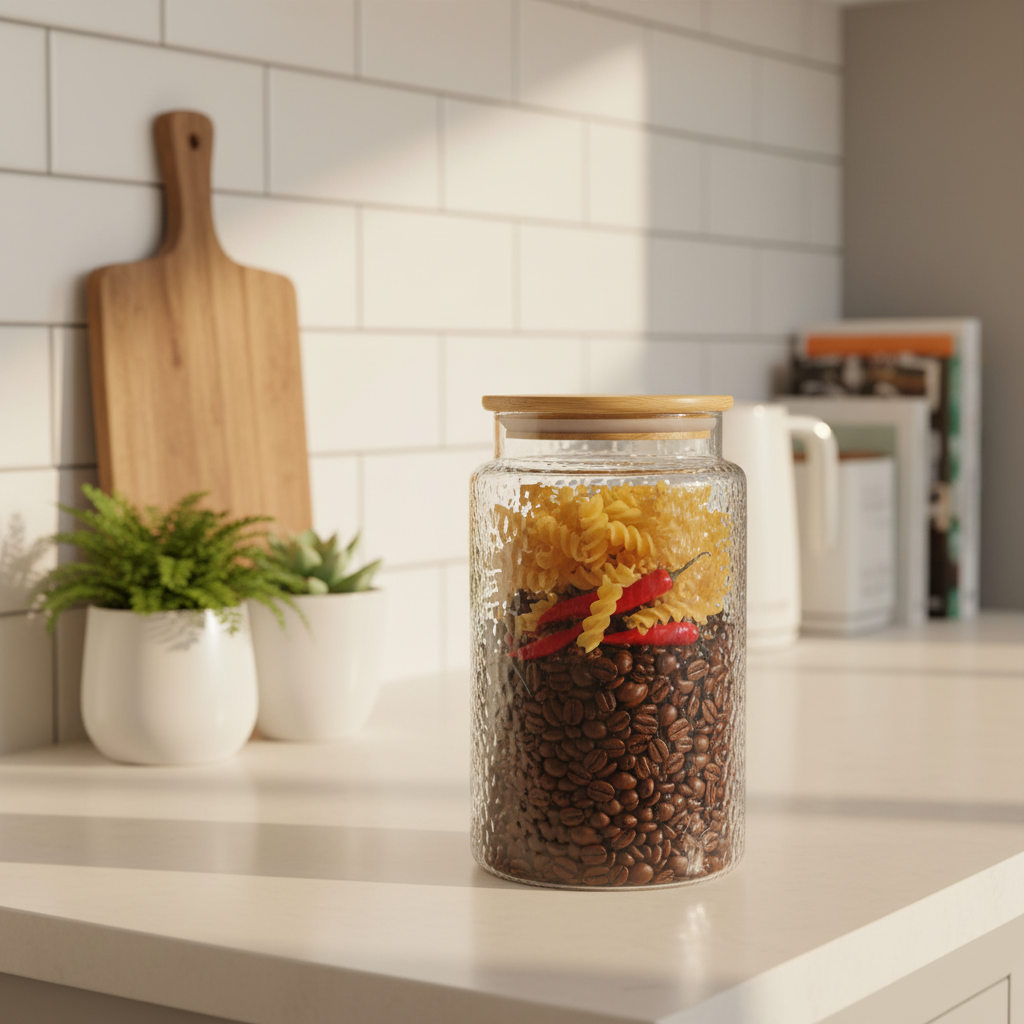 Textured Glass Jar with Bamboo Lid - 800ml / 1000ml