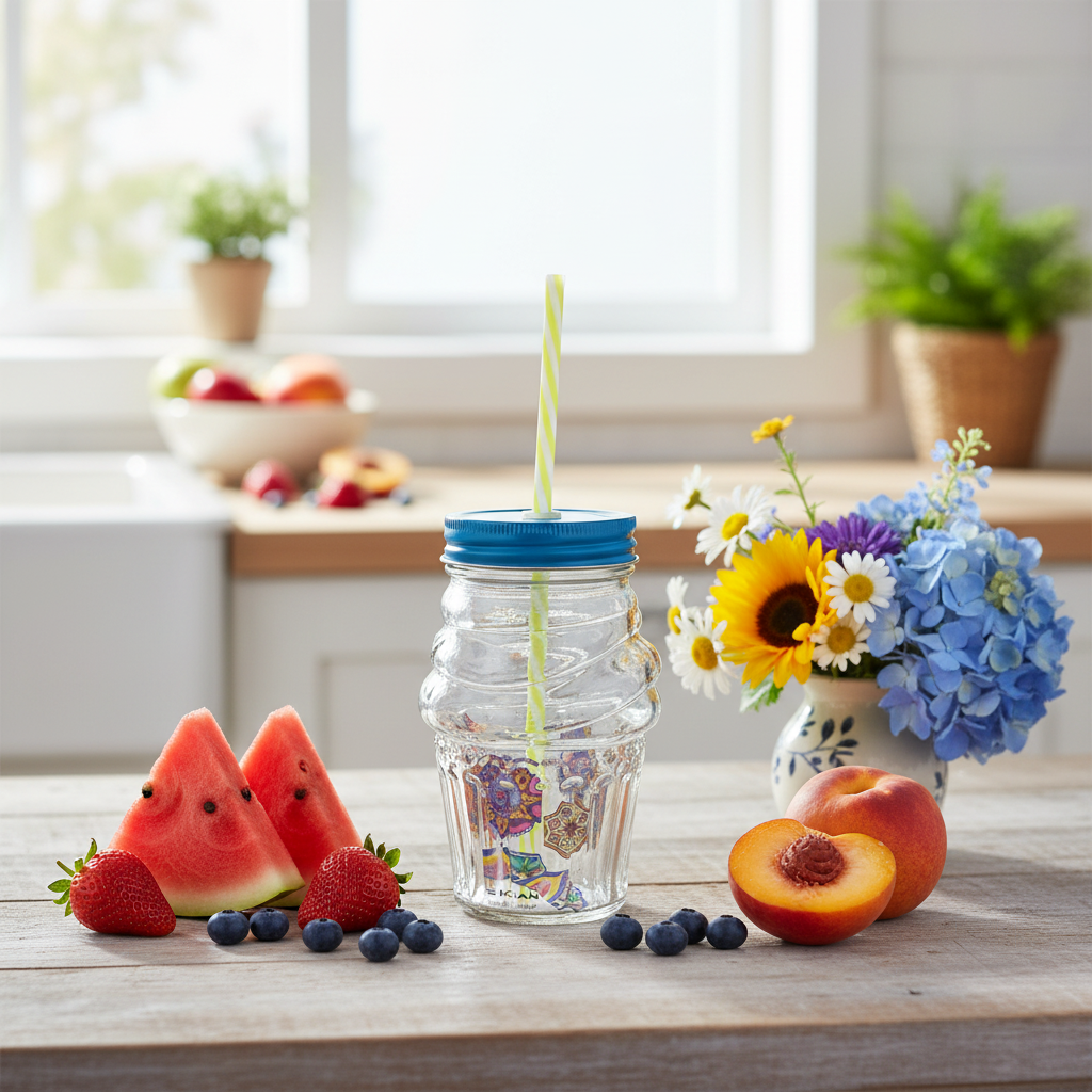 Glass Jar with Straw – 450ml