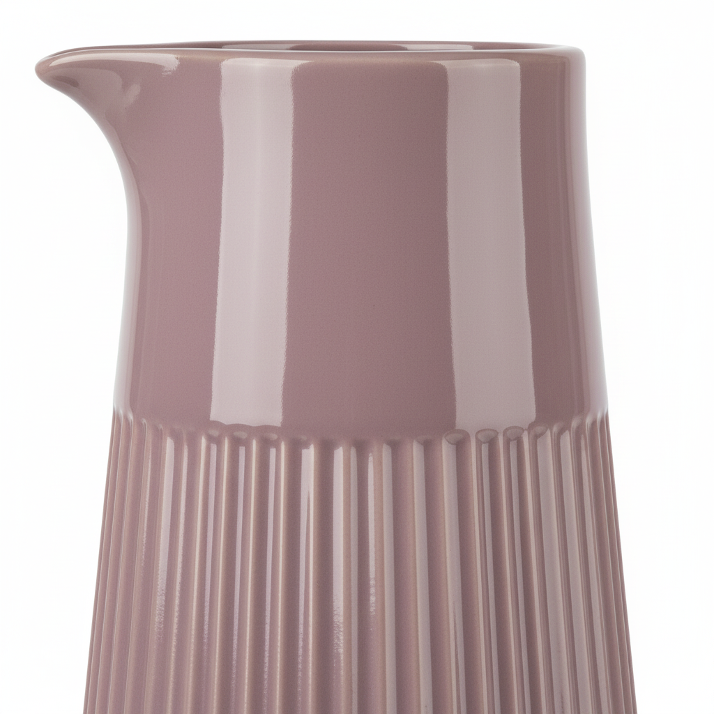 Ribbed Ceramic Pitcher Vase - 28×9cm - Mauve / Dusty Blue