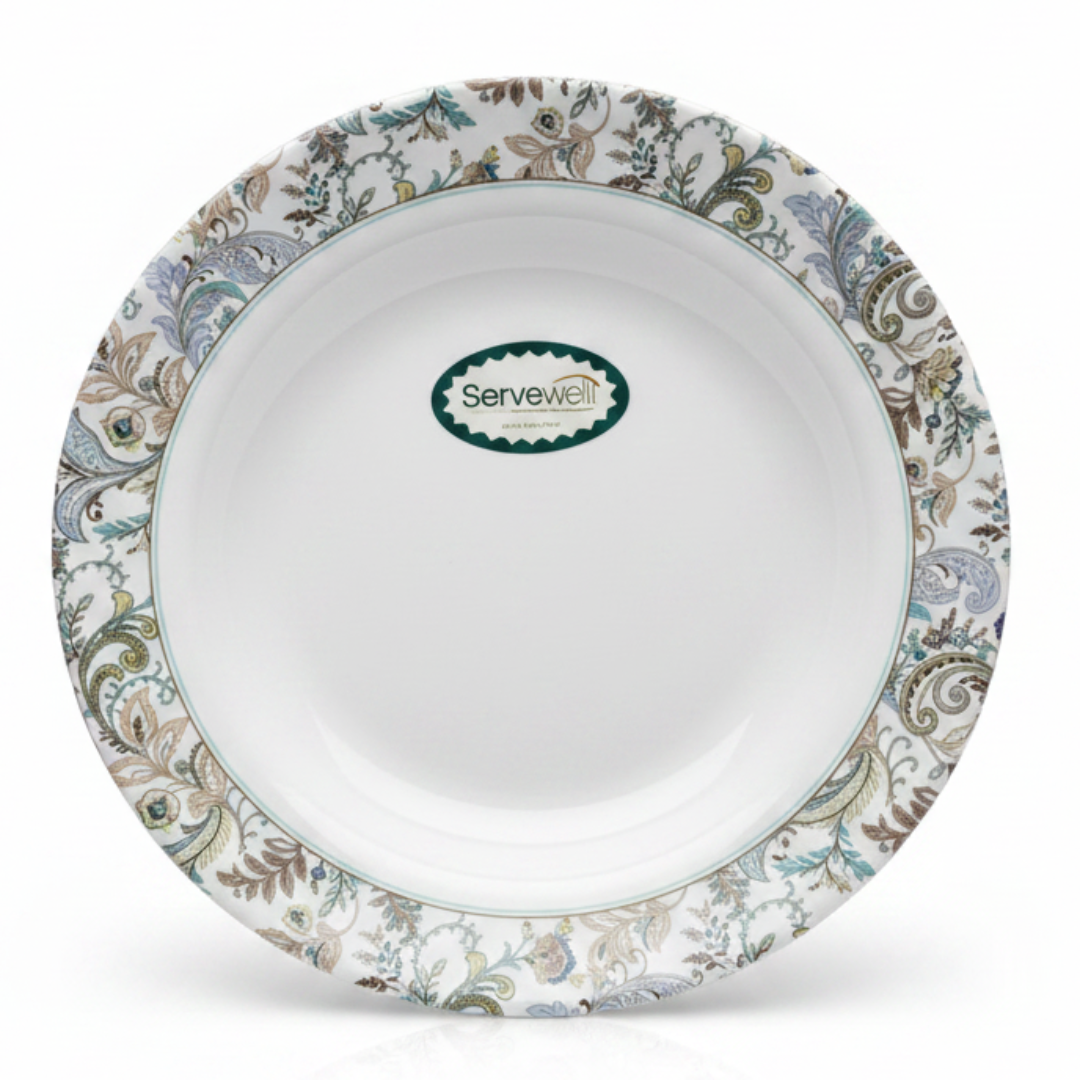 Servewell Round White Melamine Soup Plate with Floral Design | 23 cm