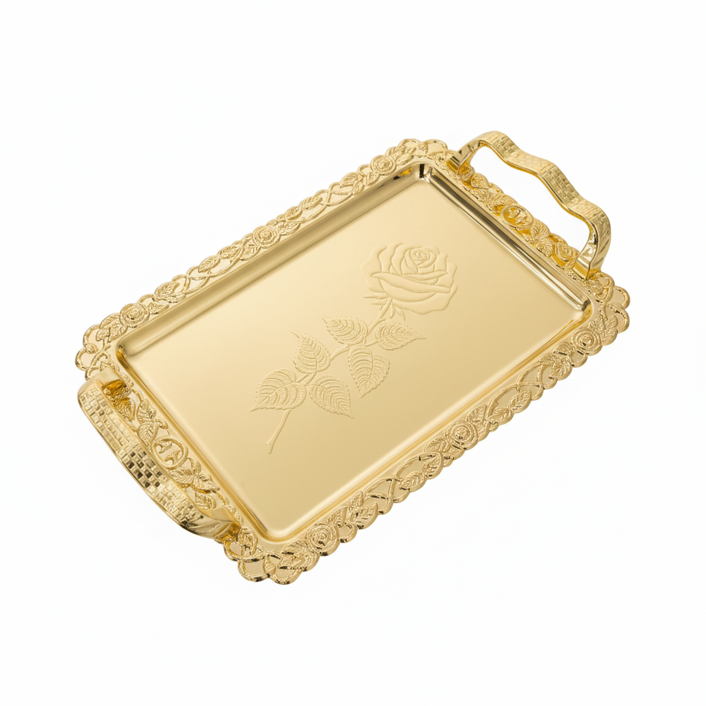 Germax Golden Steel Rectangle Serving Tray-22cmX30cm