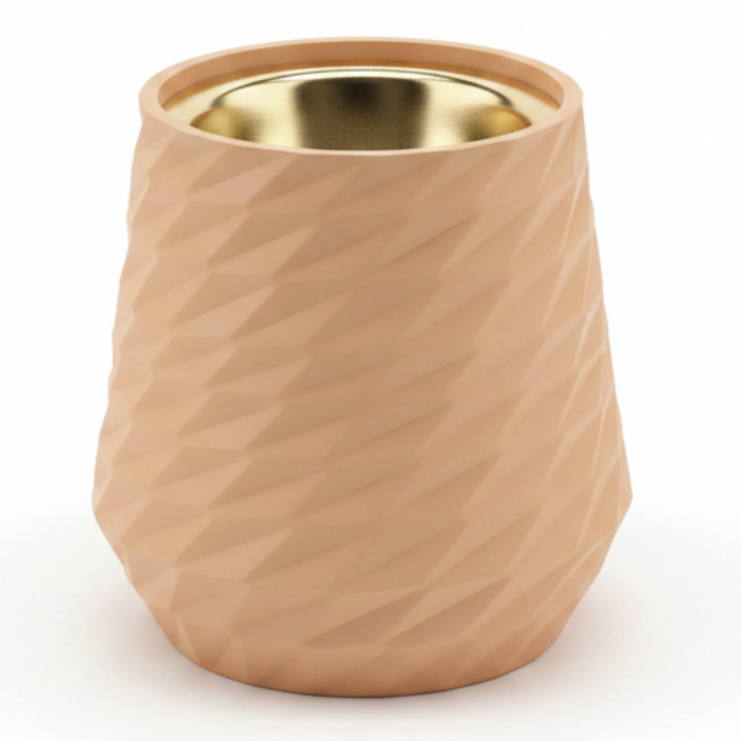 Peach Elegant Ceramic Incense Burner | Diamond-Faceted | Gold Inner Bowl | 10×7cm