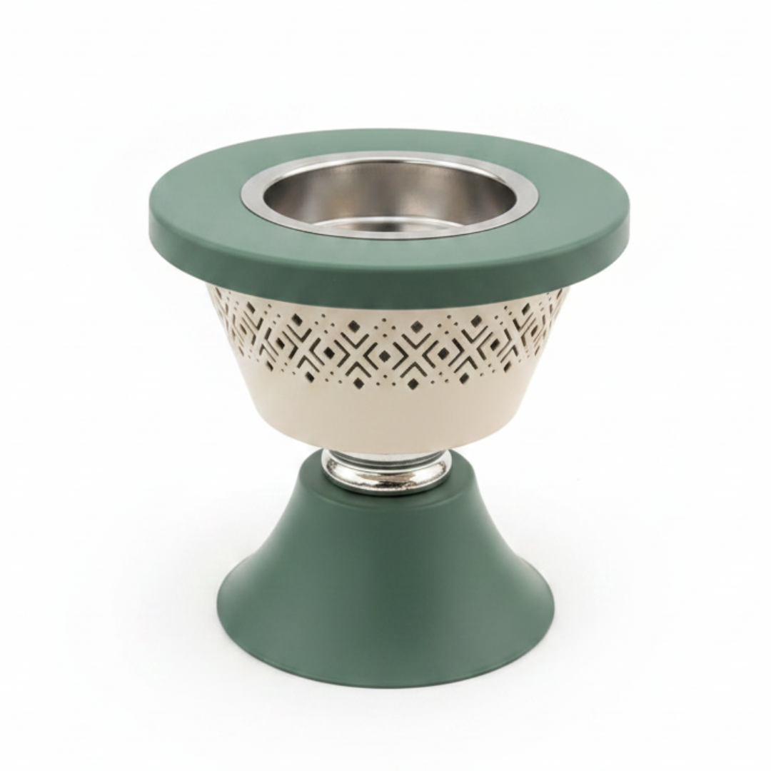 Metal Incense Burner – Mabkhara | 12cm | Arabic Bakhoor Holder | Rose Gold & Green |