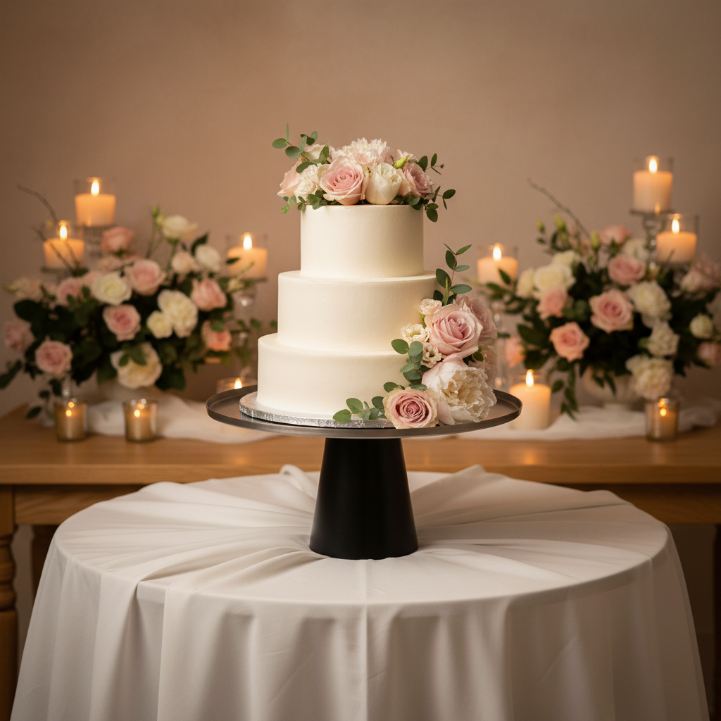 Luhpar Black Wooden Footed Brushed Silver Stainless Steel Cake Stand - 15×30 cm