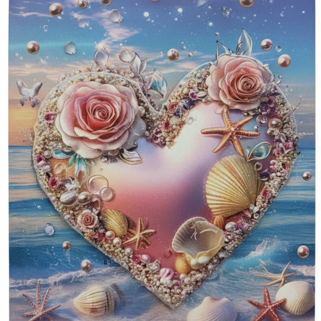 Blue & Pink Ocean Heart Paper Gift Bag - 23×18cm