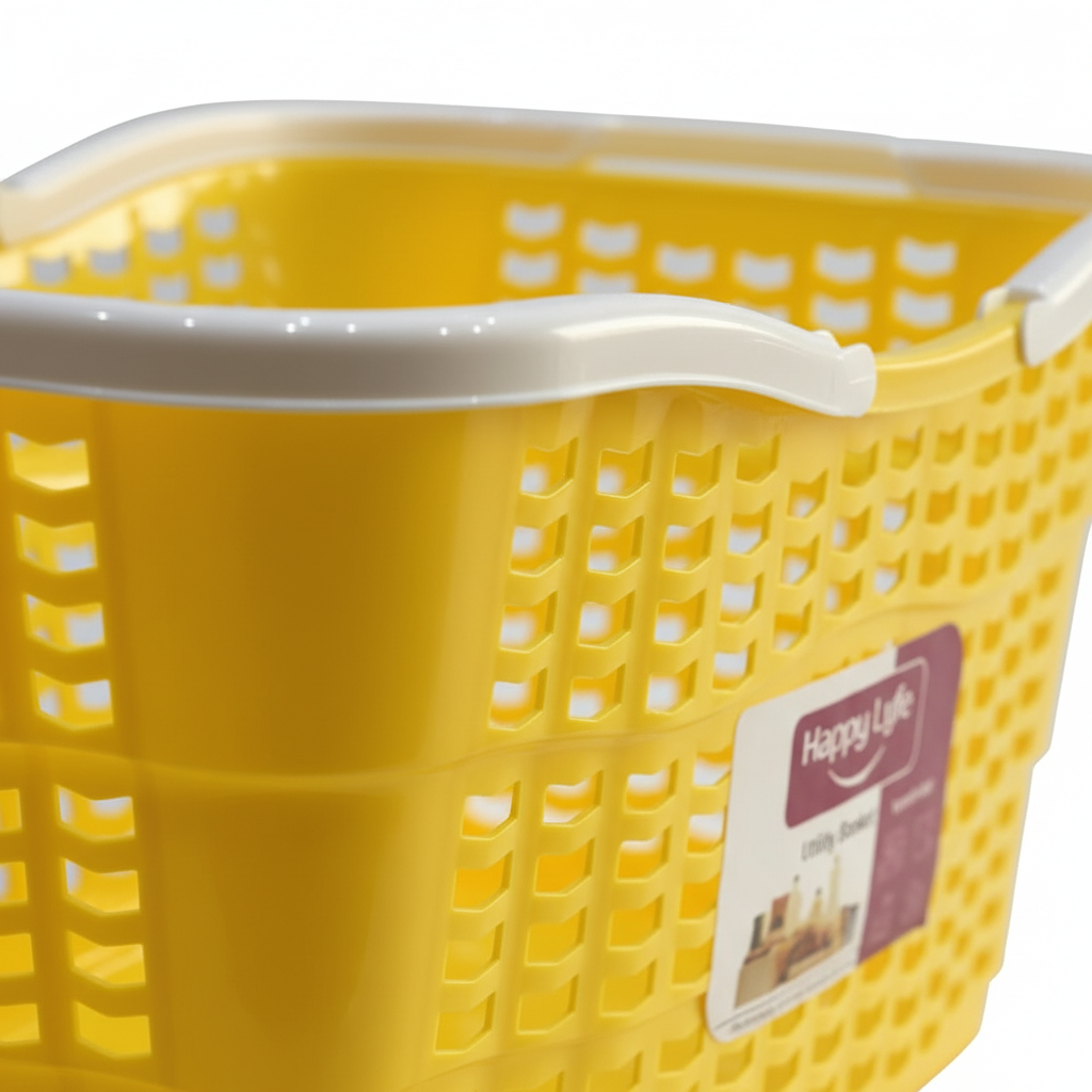 Happy Lyfe Plastic Utility Basket with Handle - 45×30×23cm - Yellow / Pink / Green / Light Blue