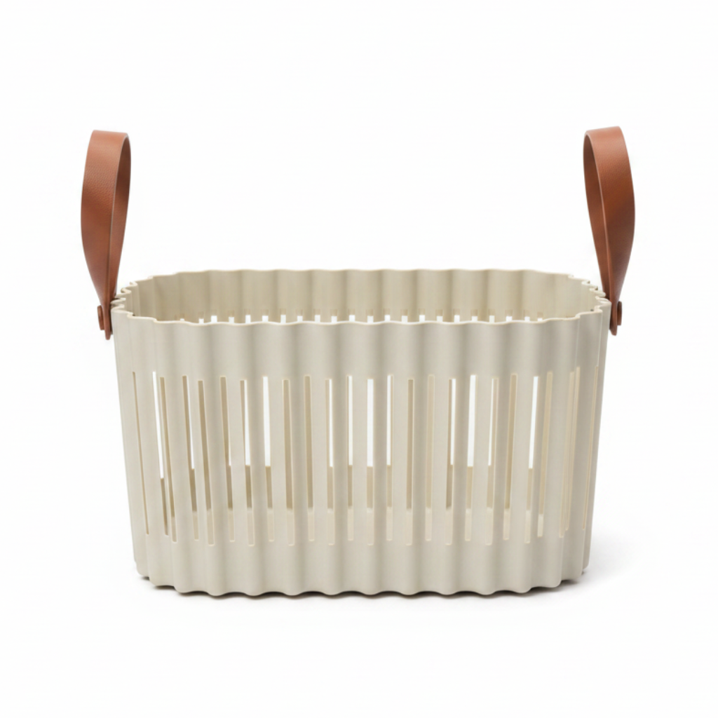Sun Plast Plastic Basket with Handle - 18 × 30 × 20 cm - Grey / Cream