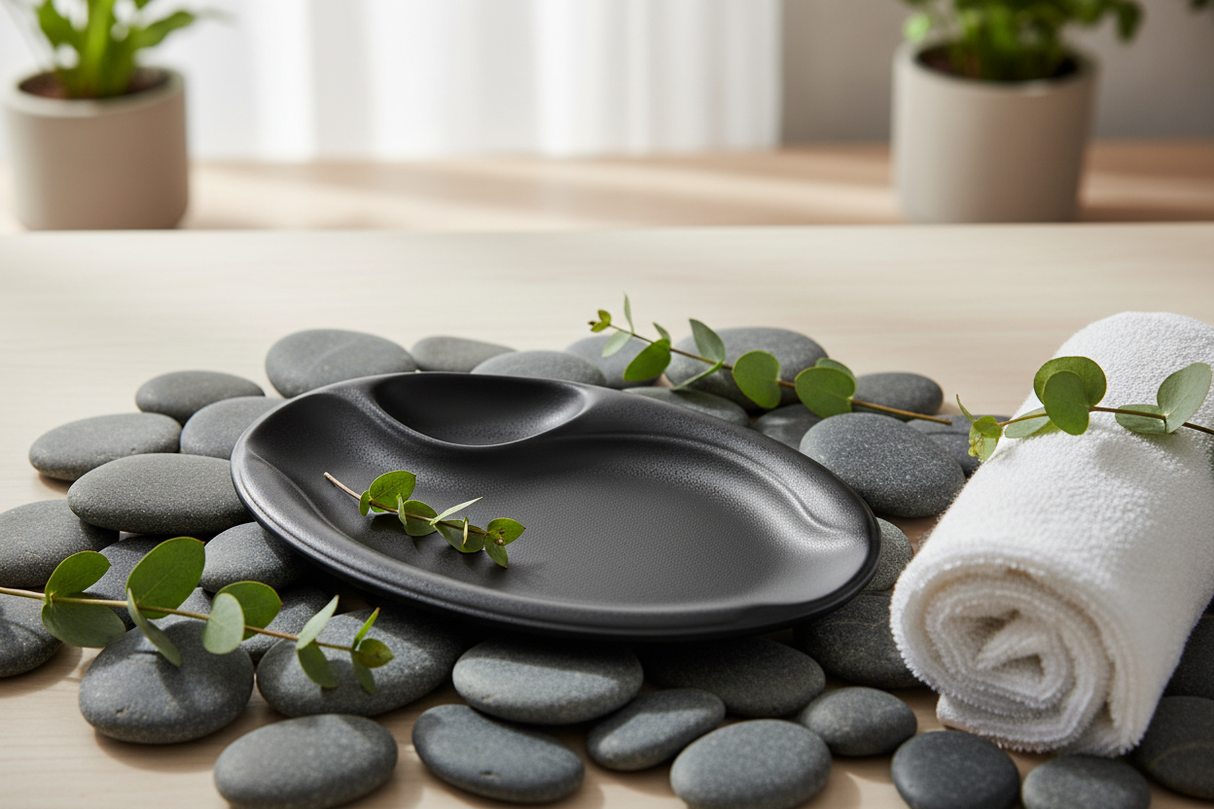 Black Matte Ceramic Oval Serving Plate – 18×30cm