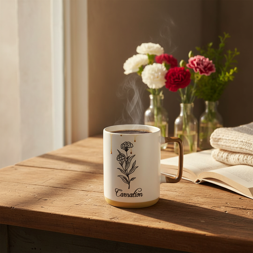 White Carnation Botanical Ceramic Mug - 350ml