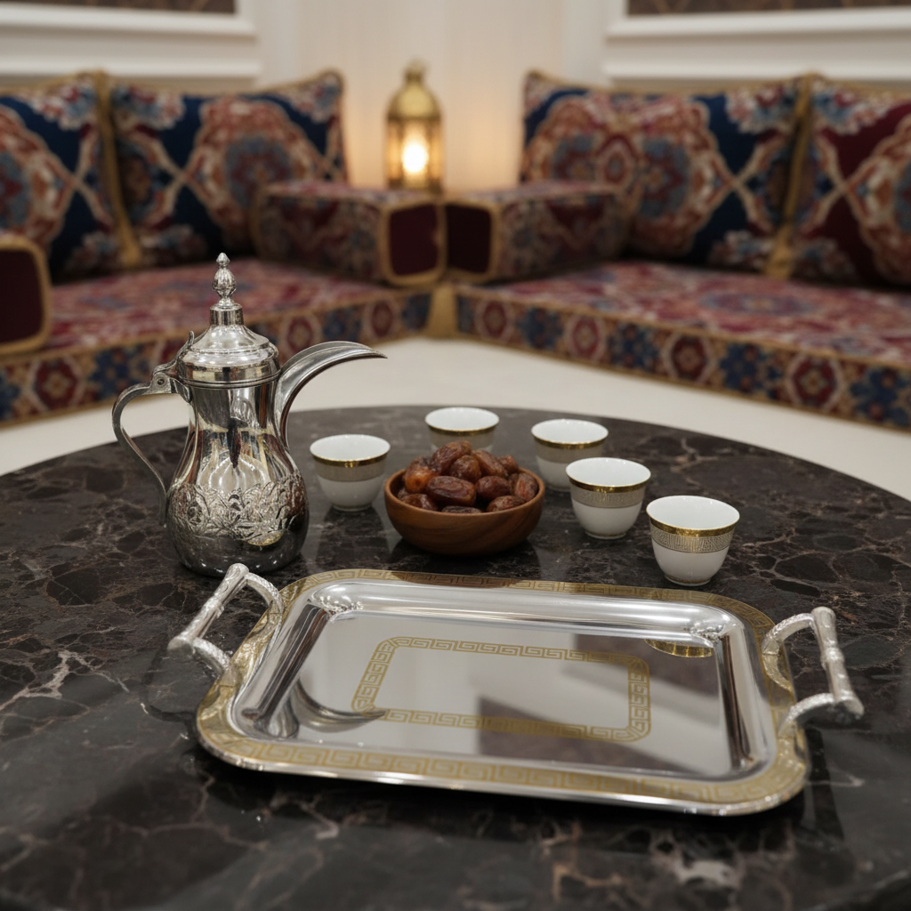 Germax Golden & Stainless Steel Rectangle Serving Tray with Handles-26cmX40cm