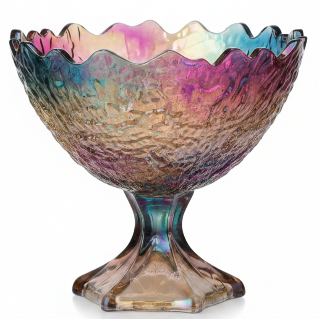 Elegant Iridescent Glass Footed Candy Bowl | 17×17 cm |