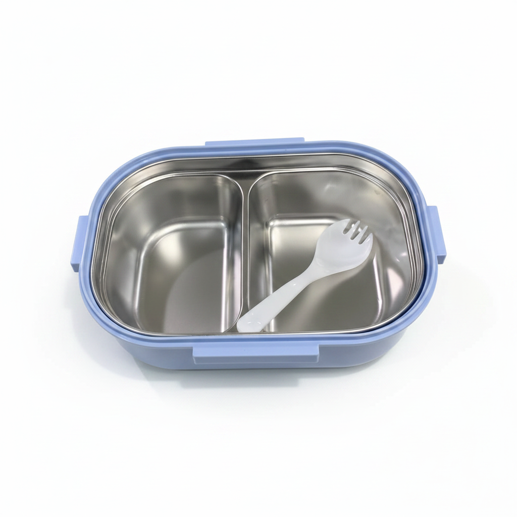 SBC 2-Section Plastic Lunch Box with Spork - 20×13 cm
