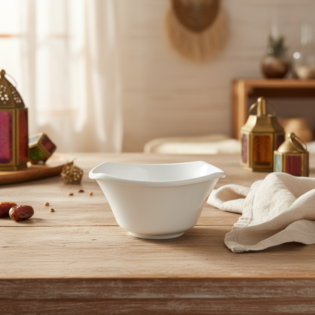Dynasty Melamine Square Bowl – White – 11×5 cm