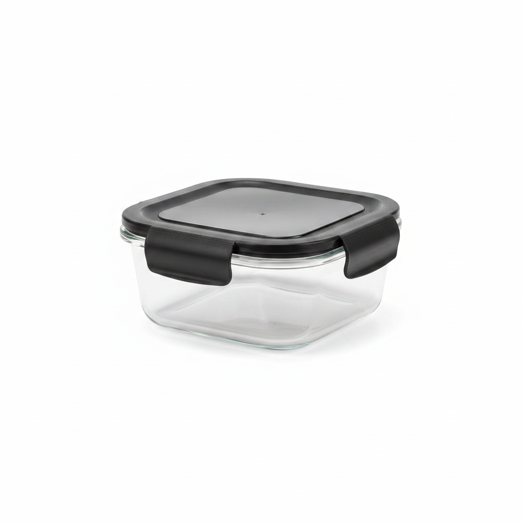 Spanis Home Glass Lunch Box with Black Plastic Clip Lock Lid — 800ml