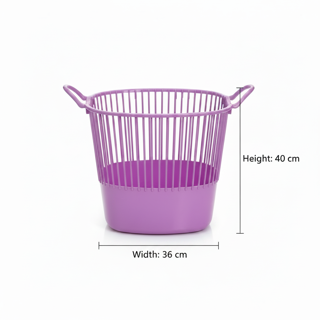 Plastic Laundry Basket with Handles - 36×40 cm - Purple / Yellow / Green