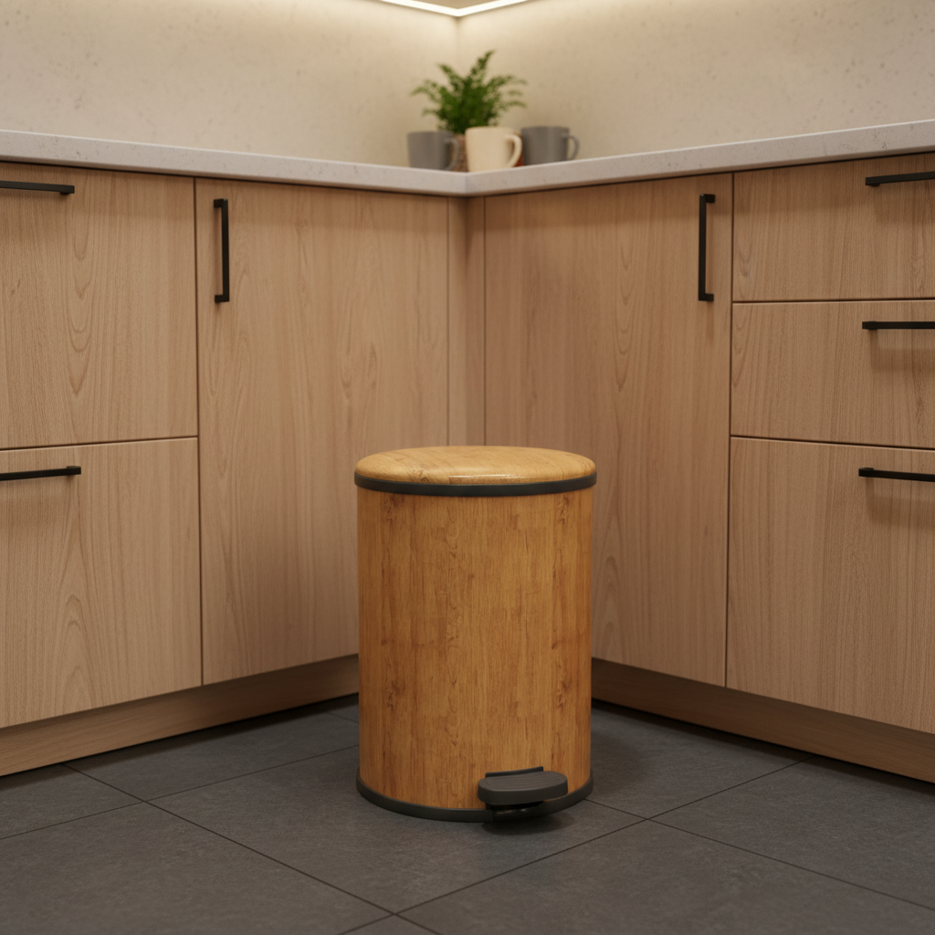 Wood Finish Plastic Pedal Dustbin – 35×25cm