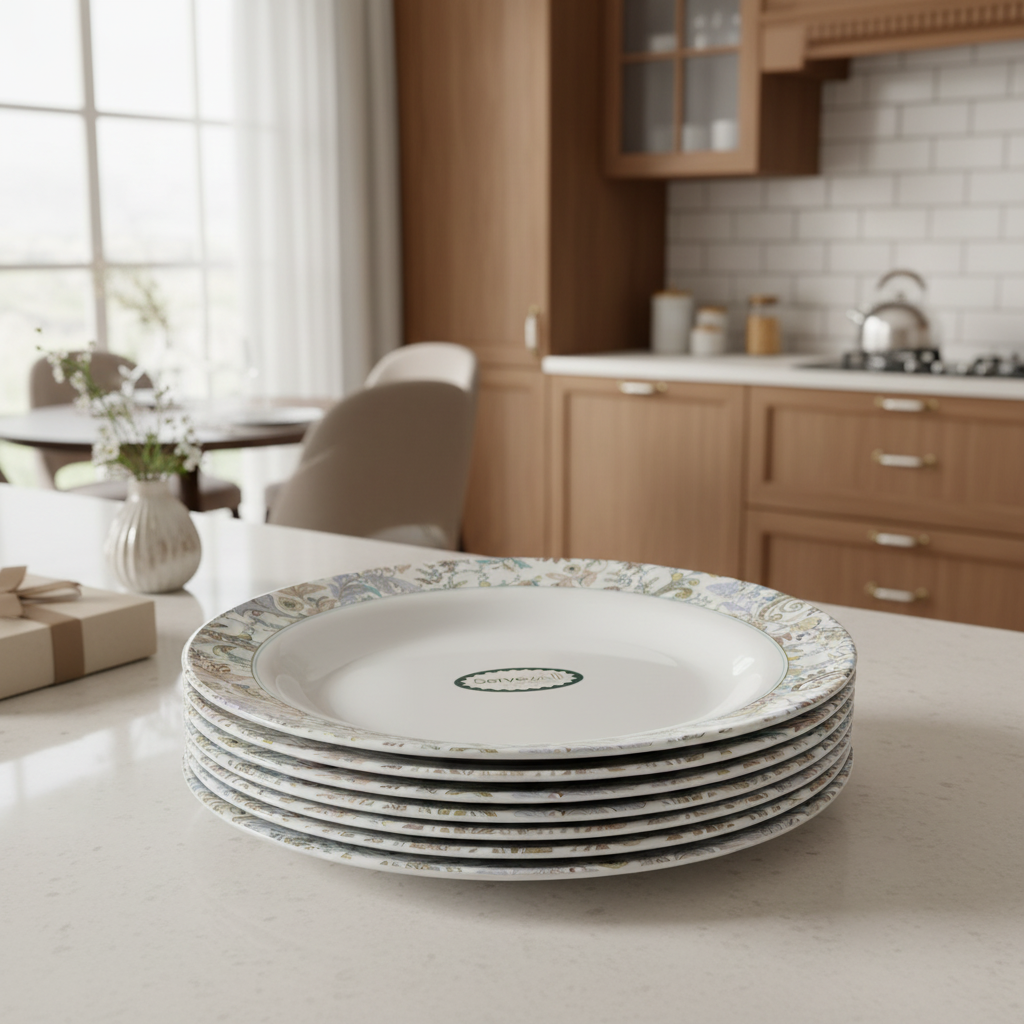 Servewell Round White Melamine Soup Plate with Floral Design | 23 cm
