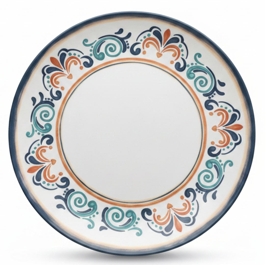 Vague White Melamine Dinner Plate | Navy Blue Ornate Design | 10.5 Inch