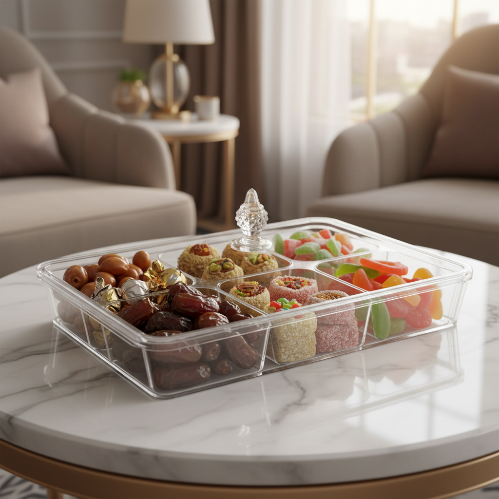 Vague Rectangular Acrylic Candy & Sweets Box with 6 Inner Compartments | 40.6 × 27.5 × 16.5 cm