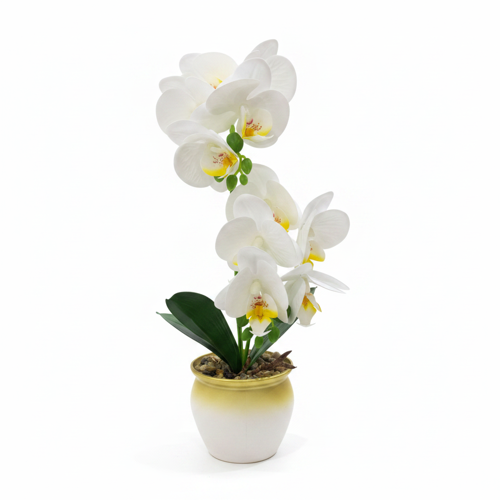 Artificial Phalaenopsis Orchid Plant in Plastic Pot - 36cm - White / Orange / Purple / Coral