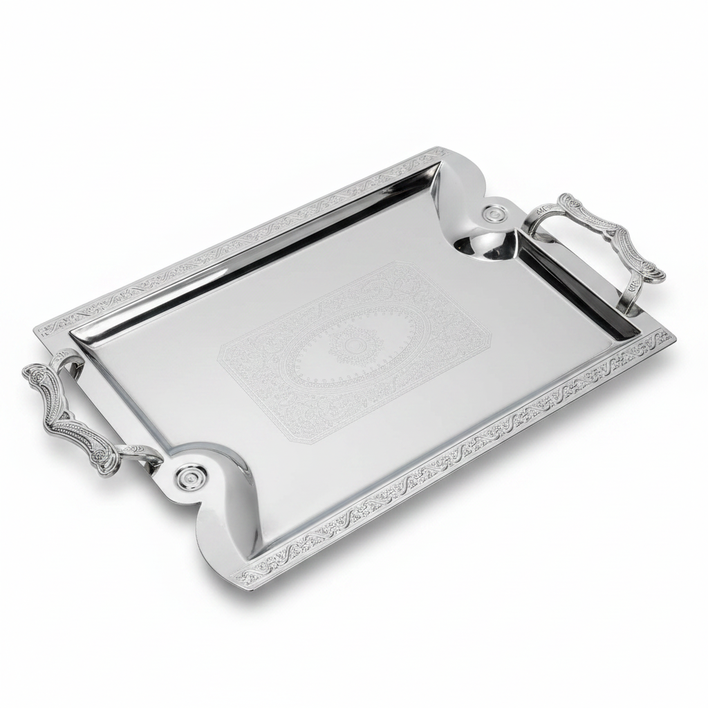Maximan Silver Stainless Steel Serving Tray with Handles — 40×29cm