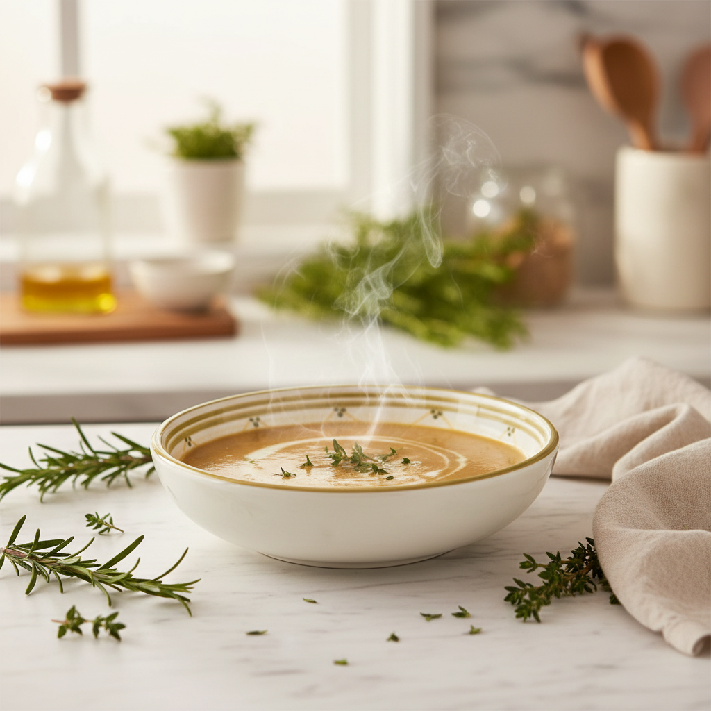 Slama Cream & Olive Gold Ceramic Soup Bowl - 20cm