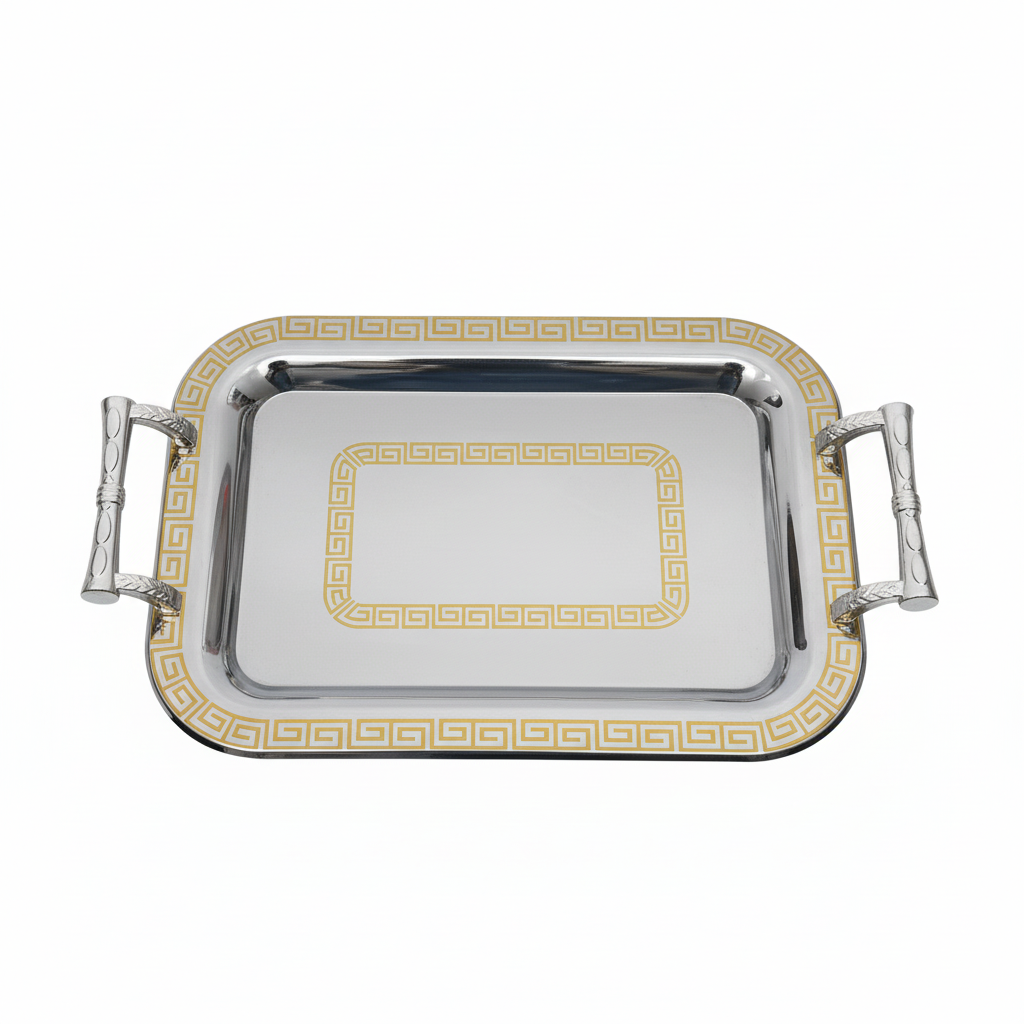 Germax Golden & Stainless Steel Rectangle Serving Tray with Handles-26cmX40cm