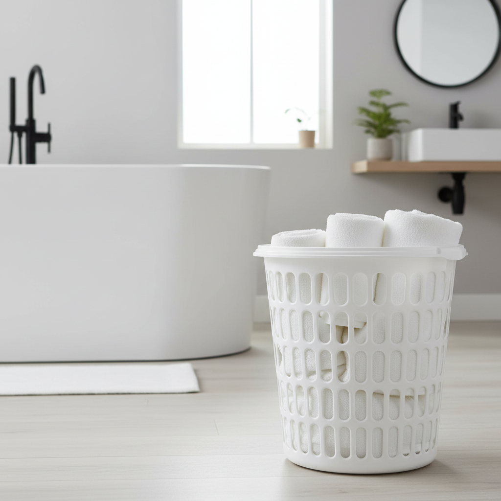 Sarvah White Plastic Laundry Basket with Handles - 38×38 cm