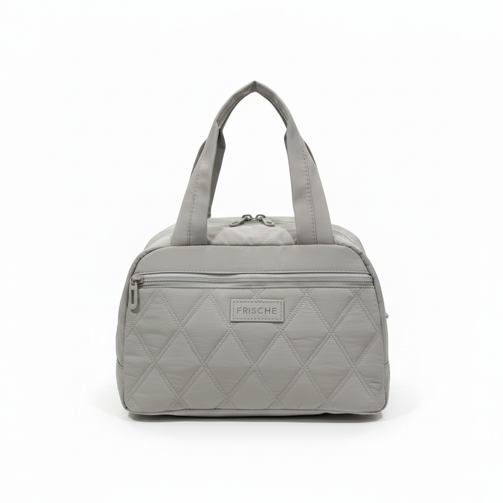 Frische Quilted Lunch Bag - 18×25cm - Light Grey / Pink / Black