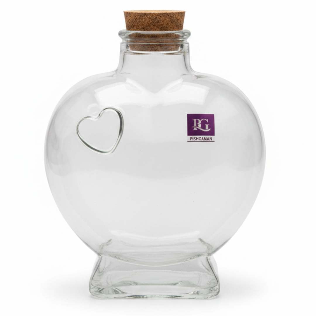 Pishgaman Heart Shape Glass Bottle with Cork Lid | 20cm