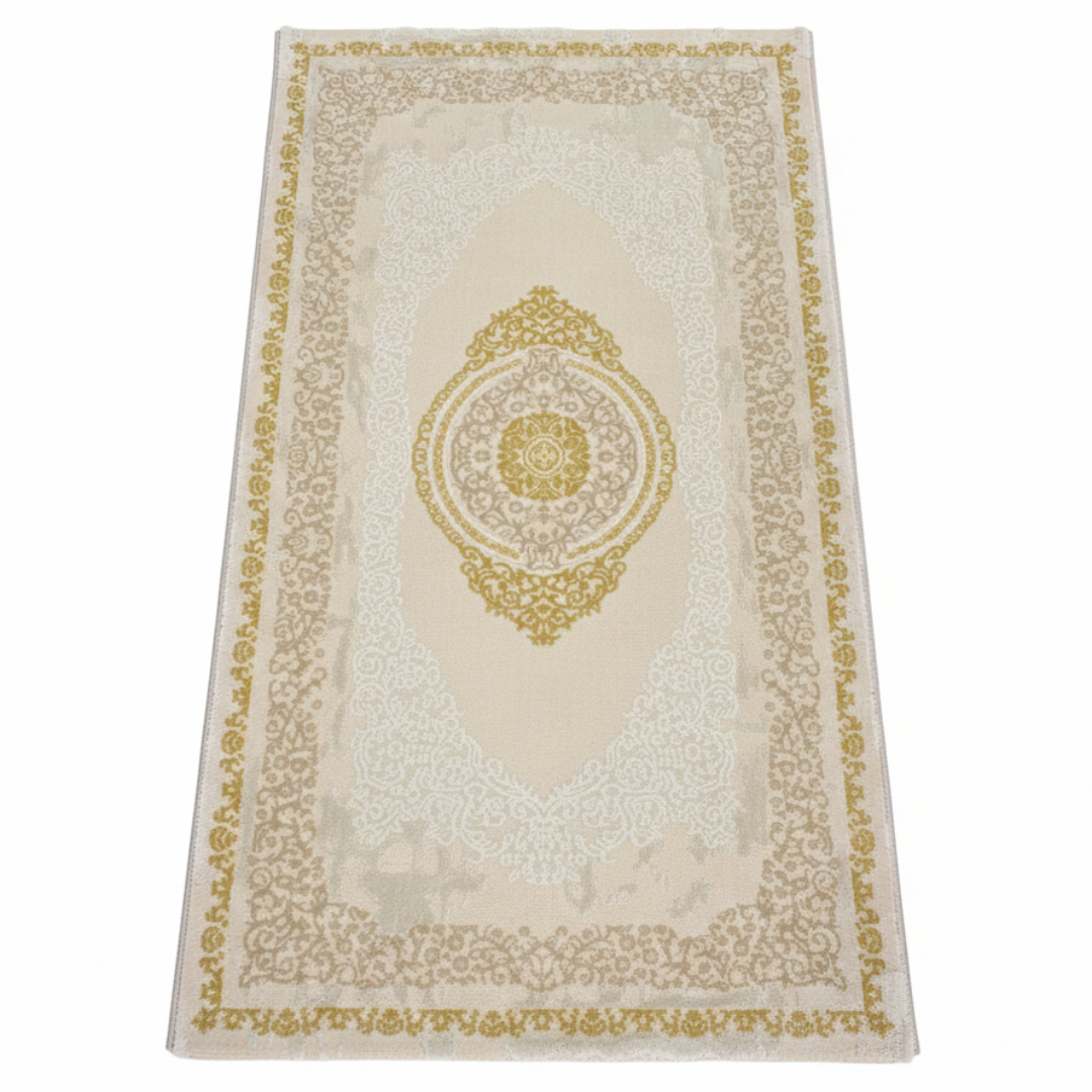Lugo Ivory & Light Beige Carpet | Elegant Persian Medallion Design | 80 × 150 cm |