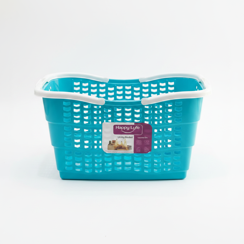 Happy Lyfe Plastic Utility Basket with Handle - 45×30×23cm - Yellow / Pink / Green / Light Blue