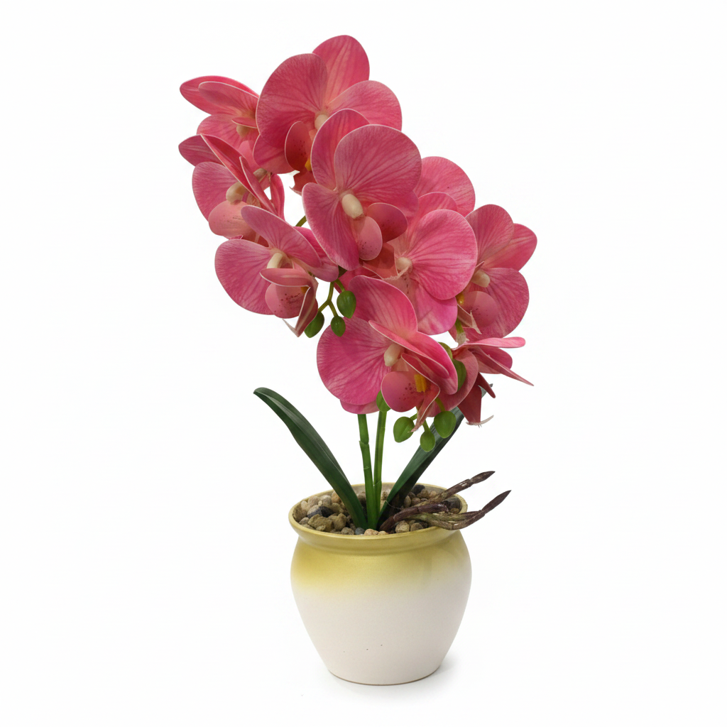 Artificial Phalaenopsis Orchid Plant in Plastic Pot - 36cm - White / Orange / Purple / Coral