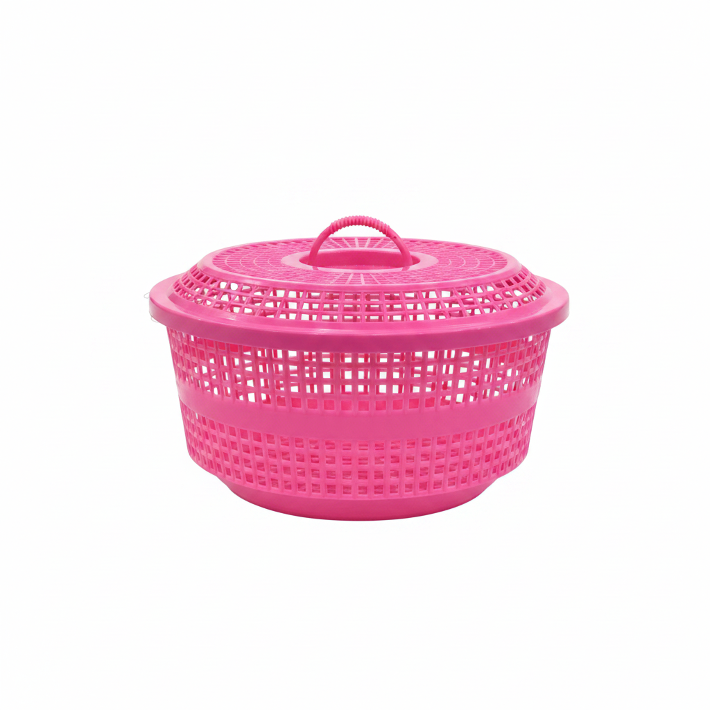 Sofiya Plastic Basket with Lid — 27×12 cm - Pink / Blue