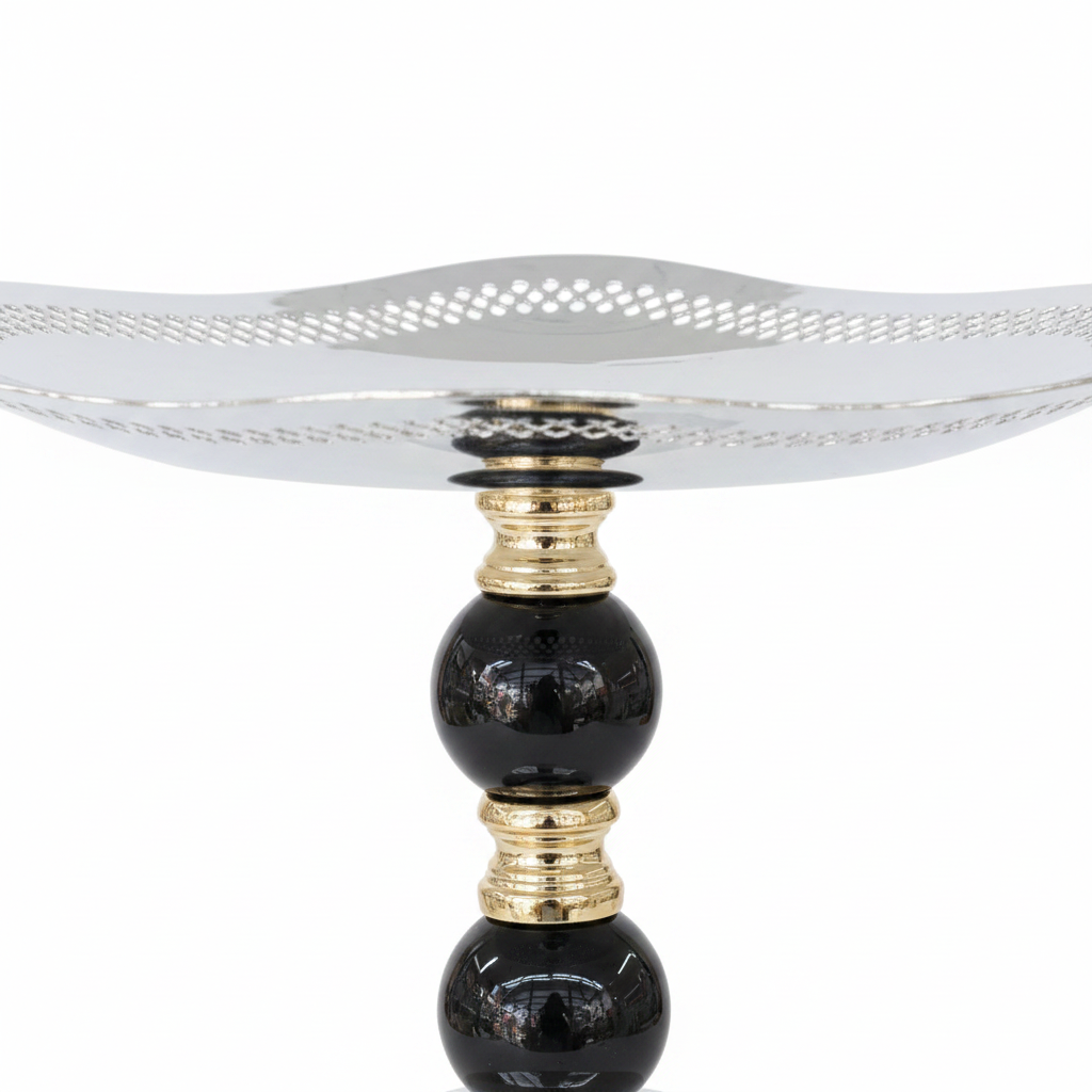 Black & Gold Footed Silver Metal Candy Tray - 19×24cm
