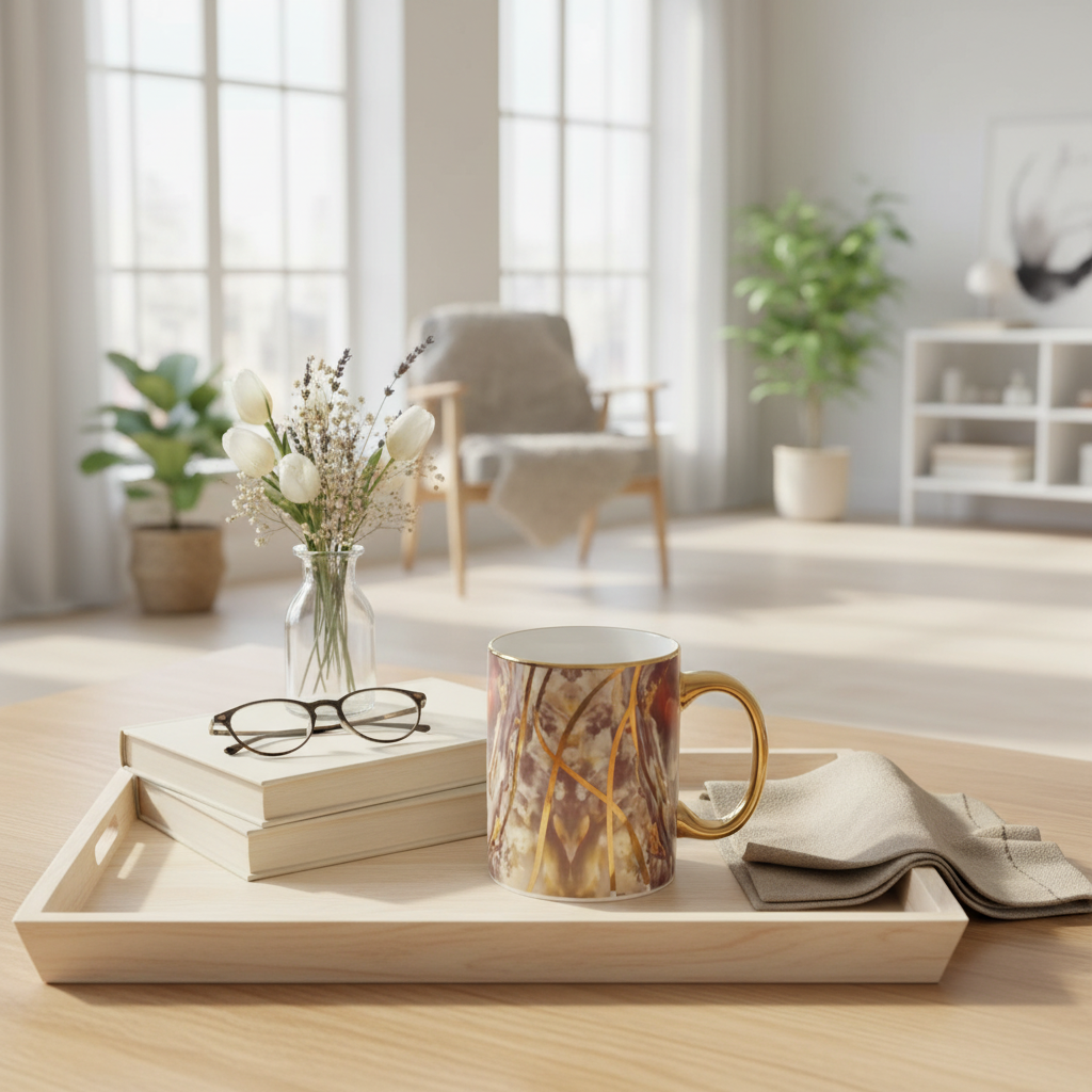 Marble Luxe Ceramic Mug with Gold Handle - 300ml
