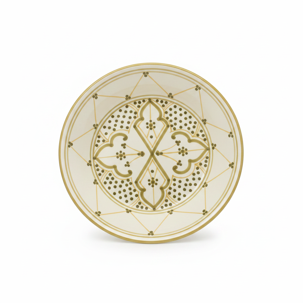 Slama Cream & Olive Gold Ceramic Soup Plate - 23cm