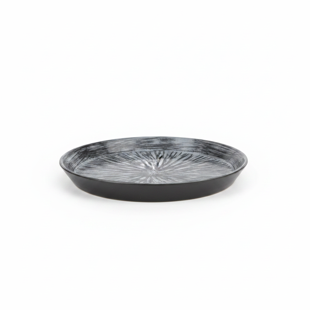Elegant Grey & Black Ceramic Round Plate 20cm | Starburst Radial Design